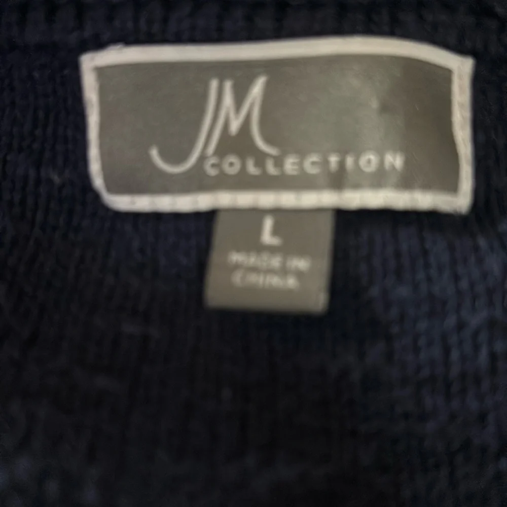 JM‎ Collection navy blue one pocket rolled hem/trim hi lo tunic Size L